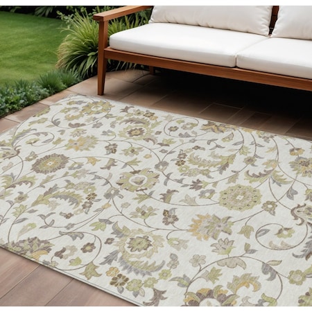 Homeroots 8' X 10' Ivory Brown And Green Floral Washable Indoor Outdoor Area Rug 597821