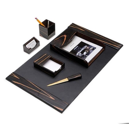 Bey Berk International Bey-Berk International  Ebony Wood & Black Leather Desk Set - 6 Piece D2010