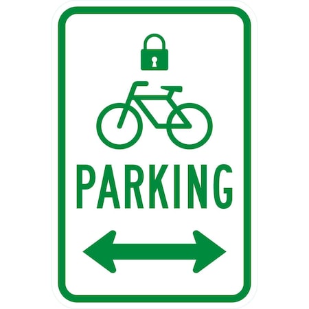 Lyle Parking (w/Lock, Cycle & Bi-Directional Arrow), 12x18, Engineer Grade, White G-3269-EG_12x18
