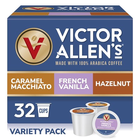 Victor Allen Variety Pack French Vanilla, Caramel, Hazelnut, Single Serve Coffee Pods for K-Cup Brewers, 32PK FG018408