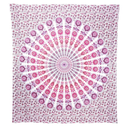 Homeroots 92" X 84" Pink White And Red Mandala Cotton Hanging Tapestry 397420