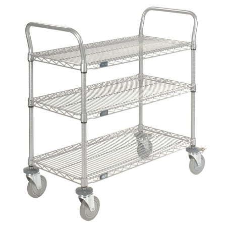 Global Industrial Nexel, 3 Shelf, Utility Cart, Nexelate, 48"W x 21"Dx39"H, Poly Casters, 4 Swivel, 2 Brake B2276536