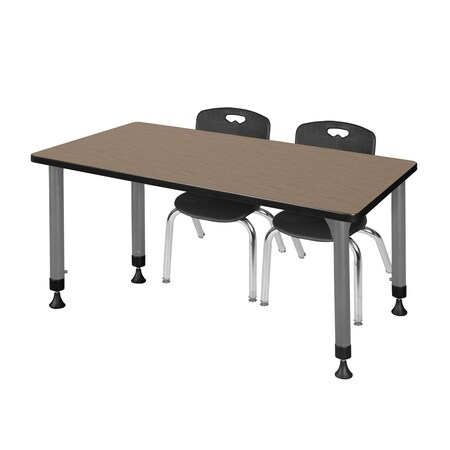 Regency Kee Adjustable Classroom Table W/ 2 Andy Stack Chairs, 60 in W, 30 in L, Noble Oak MT6030NOAPGY45BK