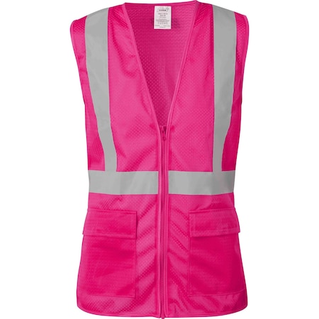 Ironwear Women's Reflective Zipper Safety Vest with 4 Pockets, Pink, 3X-Large 1130-PZ-3XL