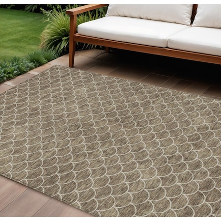 Homeroots 10' X 14' Brown And Beige Geometric Washable Indoor Outdoor Area Rug 596176