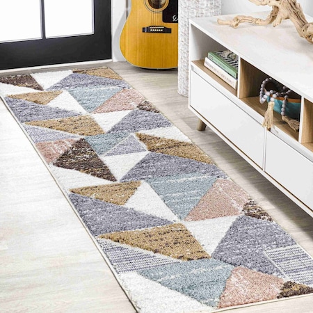 Jonathan Y Aileen Geometric Scandi Colorblock Carved High-Low Multi 2 ft. x 8 ft. Runner Rug SNT107A-28