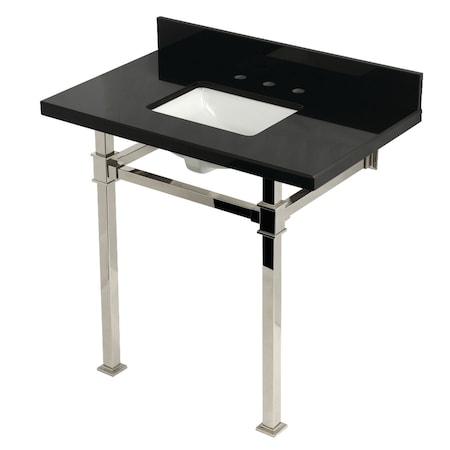 Kingston Brass 36-Inch Black Granite Console Sink with Stainless Steel Legs, 8-Inch, 3-Hole KVPK36KSQ6