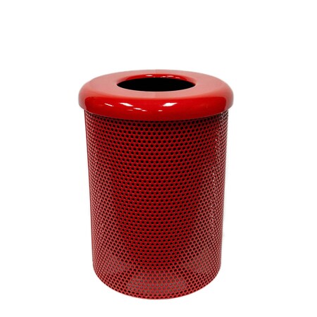 Mytcoat Trash Receptacle, Flat Lid, Liner, 32 Gal, Red, Punched Steel, Textured Coating 804391