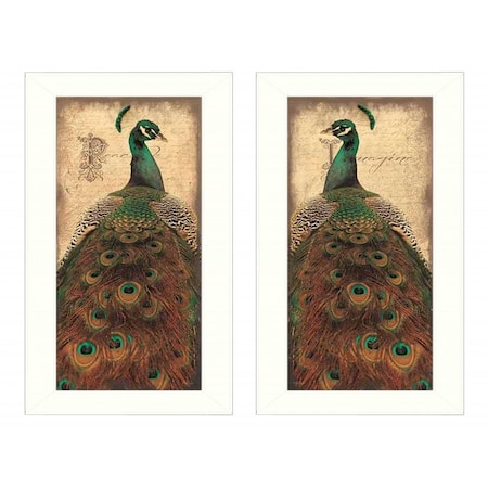 Homeroots Set Of Two Peacock 1 White Framed Print Wall Art, 2PK 405686