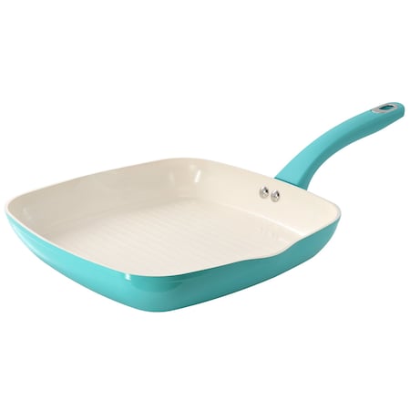 Martha Stewart Everyday Rexford 10 Inch Ceramic Nonstick Aluminum Square Grill Pan in Teal 138522.01