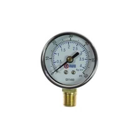 Coilhose Pneumatics 2 in. Chrome Dial Gauge 0.25 in. Bottom Mount 166-GB1460