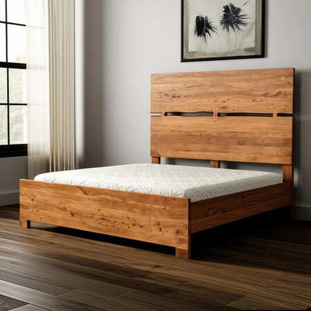 Homeroots Brown Live Edge Bow Joint Solid Wood King Bed Frame 604633