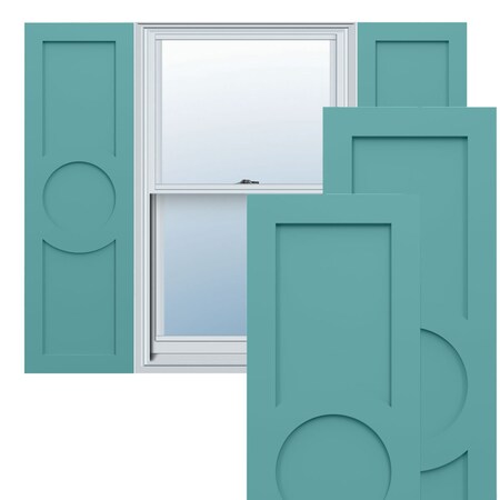 Ekena Millwork True Fit PVC Center Circle Arts & Crafts Fixed Mount Shutters, Pure Turquoise, 15W x 76H, PR TFP001AC15X076PT