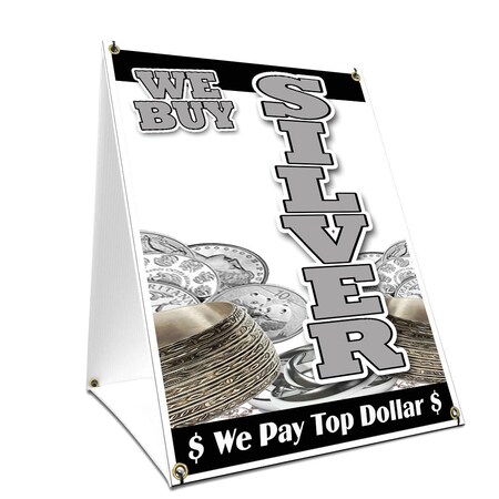 Signmission We Buy Silver Vertical, 24 Inch x 18 Inch A-frame Yard Sign, Plastic Sign SBC-1824-We Buy Silver Vertical