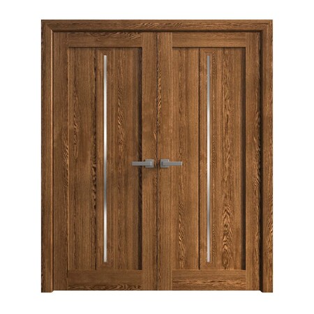 Sartodoors Interior Solid French Double Doors 36 x 84 inches, Ego 5014 Cognac Oak Veneer, Wood Interior Solid EGO5014DD-DKO-3684
