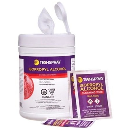 Techspray General Purpose Cleaner Wipes, Packet, Cloth, 50 Wipes, 5 1/2 in x 5 1/2 in, White, Unscented 1610-50PK
