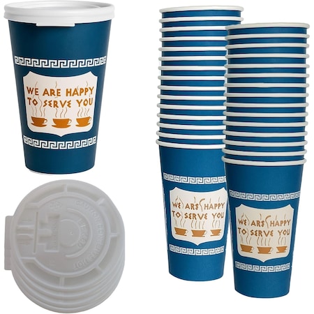 Ecoquality 16oz Insulated Paper Hot Cups With White Flat Lids New York Greek Design Cups, 500PK EQ16OZANGPCWFL-500