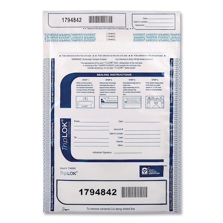 Triplok Deposit Bag, Plastic, 9" x 12", White, 100PK 585032