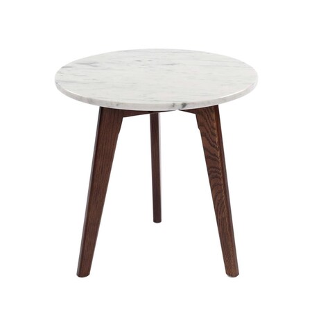 The Bianco Collection 15 in. Cherie Round Italian Carrara White Marble Table with Walnut Legs TBC-4064-PT1811-WHT