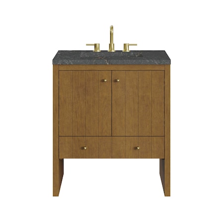 James Martin Vanities Hudson 30" Single Vanity, Honey Oak w/ 3 CM Parisien Bleu Silestone Top 435-V30-HNO-3PBL