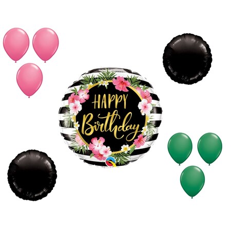 Loonballoon Birthday Hibiscus Stripes Balloon Medium Shape Set 6x latex 2x shape 81520-lux