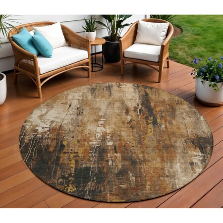 Homeroots 8' Taupe Gray And Ivory Round Abstract Washable Indoor Outdoor Area Rug 617676