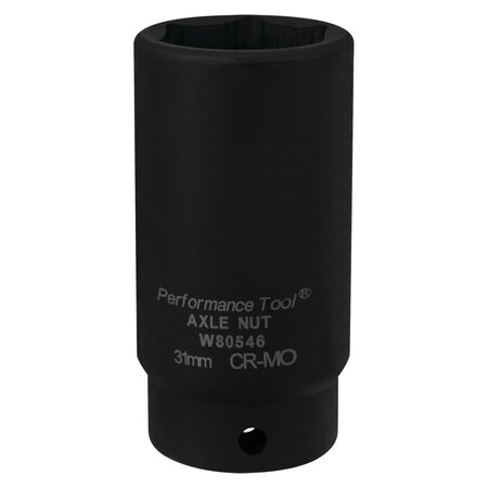 Perform Tool Socket 1/2 In Drive; 31 mm; Metric; Front Wheel Drive Axle Nut Socket; Black; Chrome Moly Steel W80546