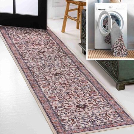 Jonathan Y Kemer All-Over Persian Non-Slip Machine-Washable Beige/Red/Blue 2 ft. x 8 ft. Runner Rug WSH104C-28