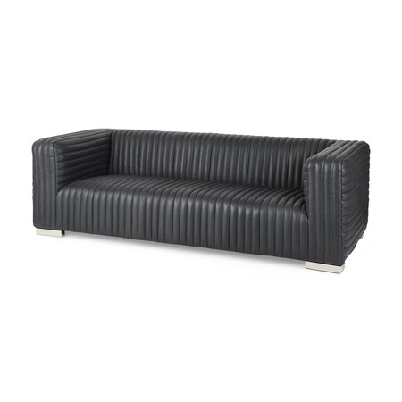 Homeroots 87" Black Leather Sofa With Silver Legs 607325
