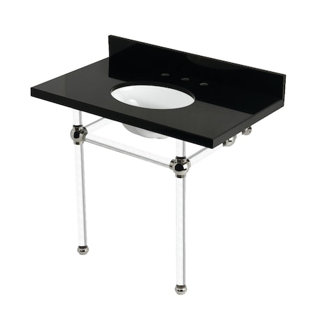 Kingston Brass 36" Black Granite Console Sink with Acrylic Legs, 8-Inch, 3-Hole, Black Granite/Polished Nickel KVPK3630KA6