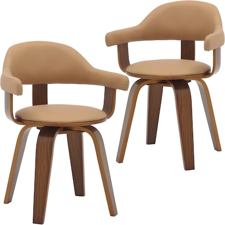 Leisuremod Brivo Swivel Dining Chair with 360-Degree Leather Armchair & Poplar Wood Legs, 2PK BC22BR2
