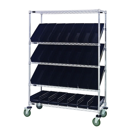 Quantum Storage Systems WIRE CART SLANT SHELVES W/ 20 BINS WRCSL5-63-1836-104BK
