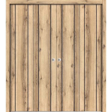 Sartodoors Sliding Closet Double Bi-fold Doors, Planum 0017 Oak and Aluminum Strips, Sturdy Tracks Moldings Tr PLANUM0017DBF-DUB-96 x 96 (4* 24x96)