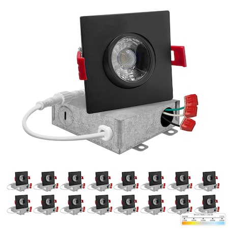 Nuwatt 3 Inch LED Black Gimbal Recessed Downlight 2700K-5000K Selectable Square Canless Light, 16PK NW-GMB-3-5CT-BLK-SQ-16P