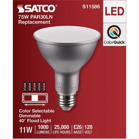Satco 75W Equivalent 5CCT-Selectable PAR30 Long Neck Medium Dimmable LED Floodlight Bulb S11586