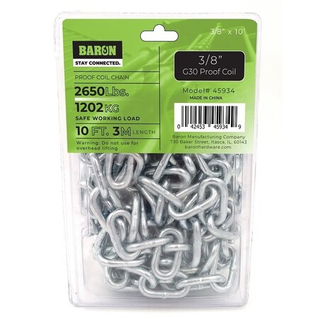 Baron Mfg CHAIN COIL PROOF ZN 3/8INX10FT 45934