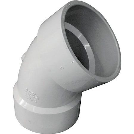 Canplas Sanitary Pipe Elbow, 3 in, Hub, 45 deg Angle, PVC 192503