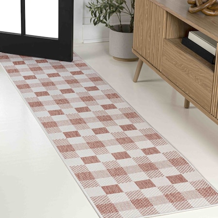 Jonathan Y Darcy Traditional Geometric Bold Gingham Salmon/Cream 2 ft. x 8 ft. Indoor/Outdoor Runner Rug TSN201B-28