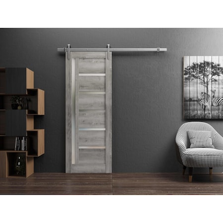 Sartodoors Sturdy Barn Door Grey 18x96 Solid Core Modern Interior QUADRO4088BD-S-NEB-1896