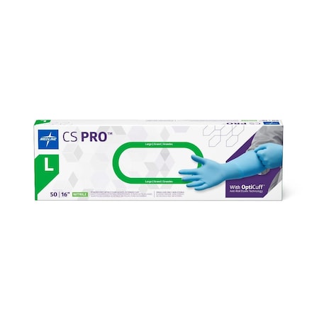 Medline CS Pro 16in Extended Cuff Powder-Free Nitrile Exam Gloves, Size L, 500PK CS16L