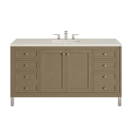 James Martin Vanities Chicago 60" Sgl Vanity, Walnut Whisper, w/ 3 CM Siberian Silestone Top w/FreePower Wireless Charger 503-V60S-WLW-FSFR