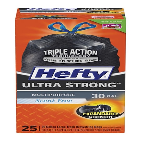 Hefty Ultra Strong 30 gal No Scent Trash Bags Drawstring, 25PK E80627