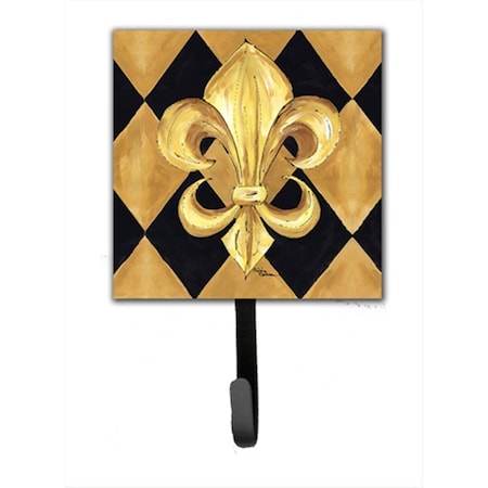 Carolines Treasures Black and Gold Fleur de lis New Orleans Leash Holder Or Key Hook 8125SH4