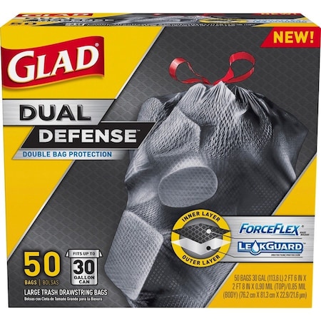 Glad ForceFlex 30 gal No Scent Scent Trash Bags Drawstring 50 pk 1.1 mil 78539