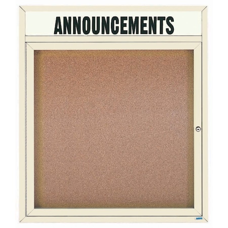Aarco Illuminated Enclosed Bulletin Board w/ Header Ivory Powder Coated Al Frame, 36''Hx30''W DCC3630RHIIV