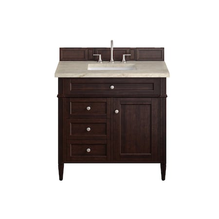 James Martin Vanities Brittany 36" Single Vanity, Burnished Mahogany, w/ 3 CM Tajnar Eclos Top 650-V36-BNM-3TJR