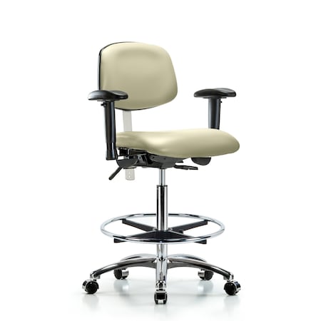Blue Ridge Ergonomics Hi Bench Chair, Vinyl, CF, Cast, Wht, CL100, 6-Way Adjustable, 26" to 35-1/2" Height, Adobe White BR-NCR-VHBCH-CR-T0-A1-CF-CC-8501