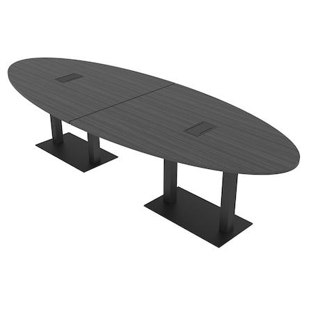 Skutchi Designs Oval Conference Table With Power Unit, 48 in W, 120 in L, Grey HAR-OVL-48X120-DOU.BK-WA7949-EBLK