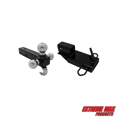Extreme Max 5001.1389 Clamp-On Forklift Hitch 2" Receiver with Tri-Ball Hitch and Tow Hook 5001.1389