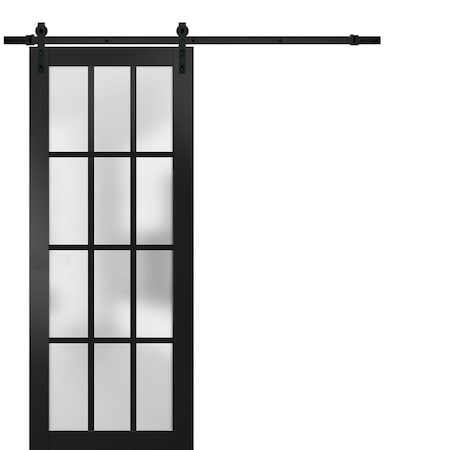 Sartodoors Sturdy Barn Door 12 lites Frosted Glass, Felicia 3312 Matte Black, 6.6FT Rail Hangers Heavy Hardwa FELICIA3312BD-B-BLK-3696